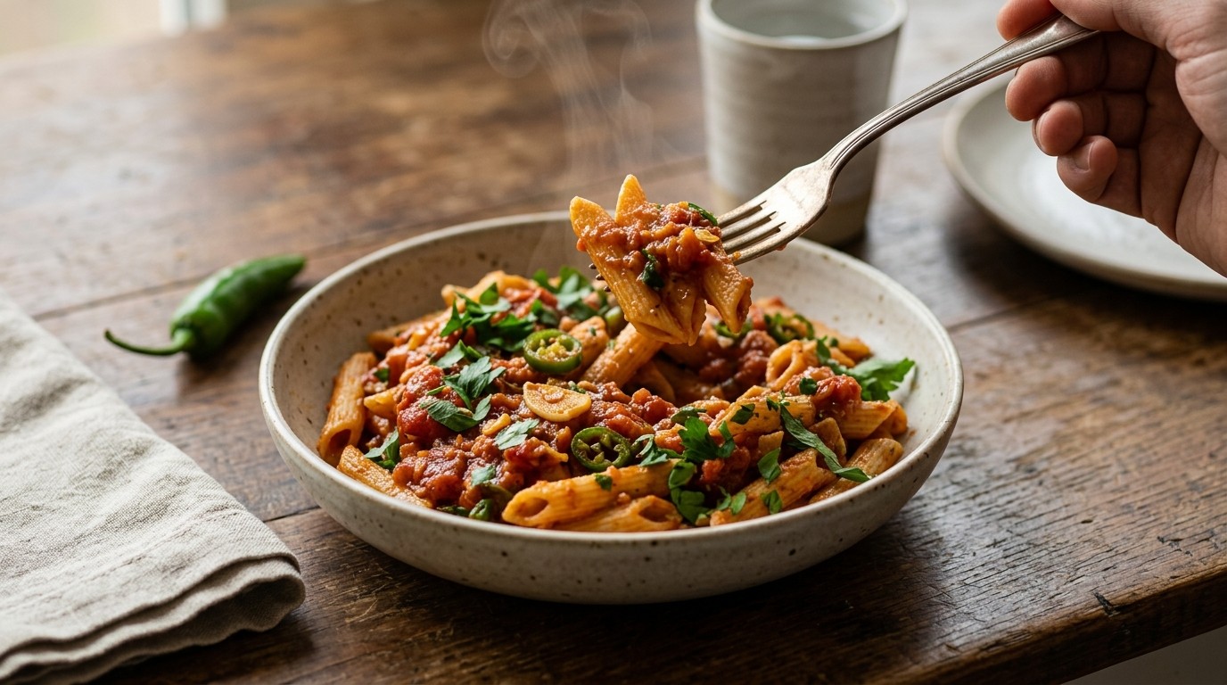 Penne met een Tomaten/knoflook/peterselie Sausje