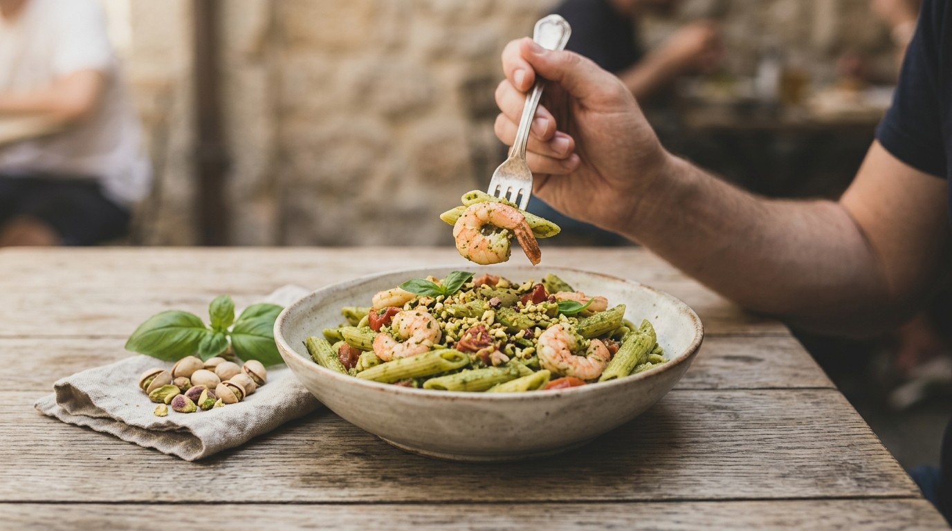Penne met Garnalen & Pistache-pesto
