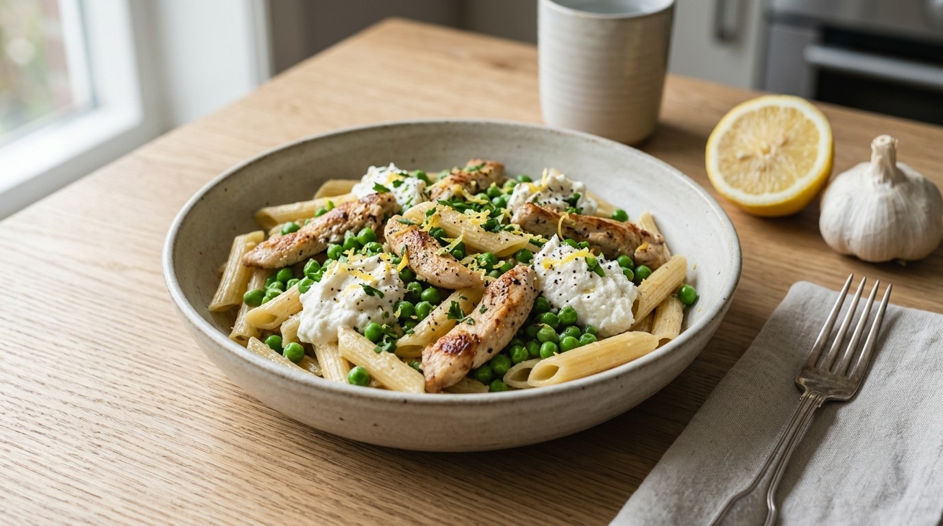 Penne met kip, Doperwtjes en Ricotta