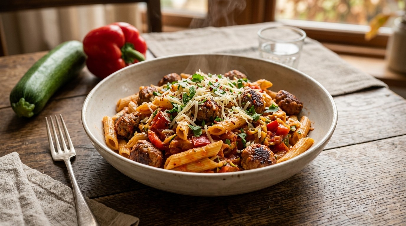 Penne met Kruidige Gehaktballetjes