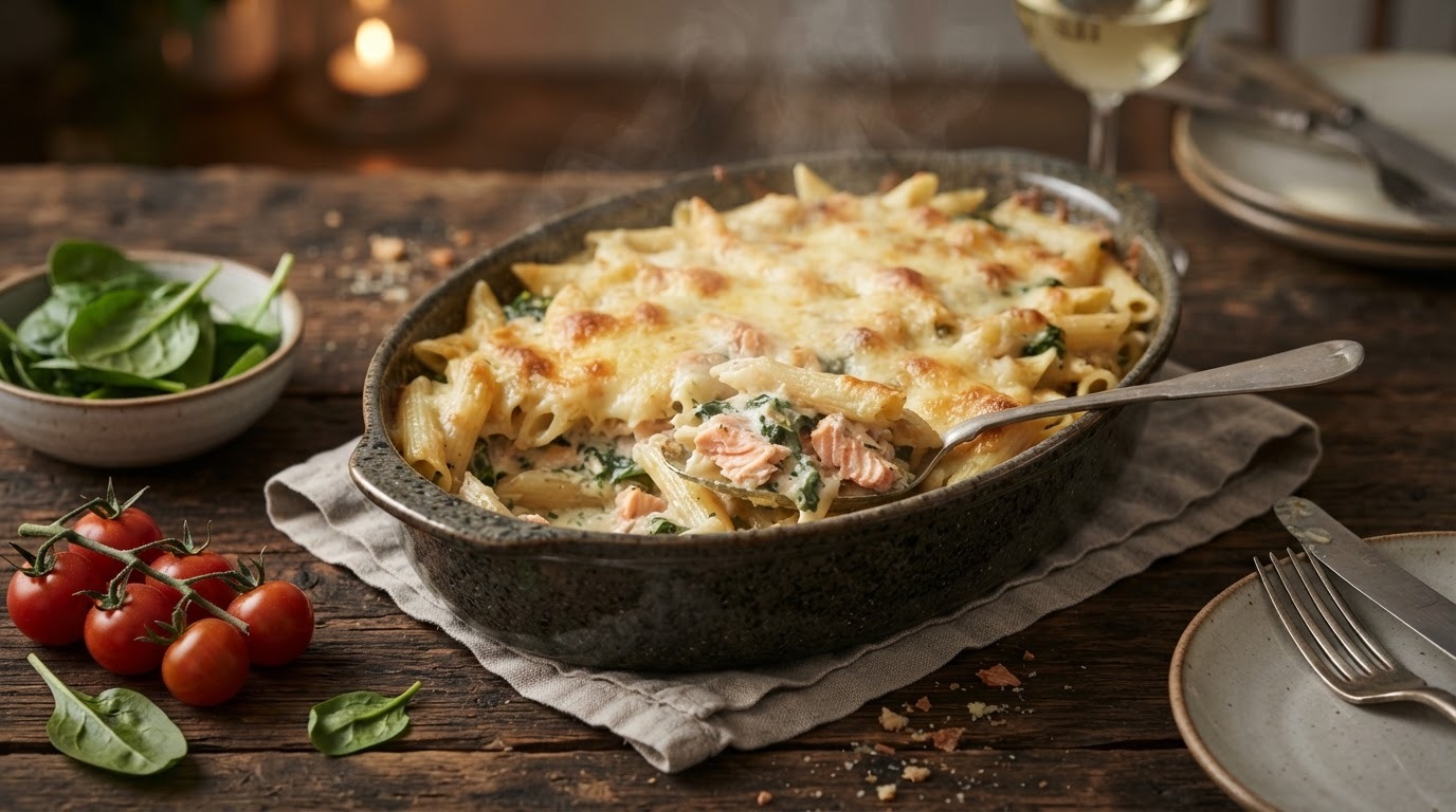 Penne met Zalm en Spinazie á la Boursin