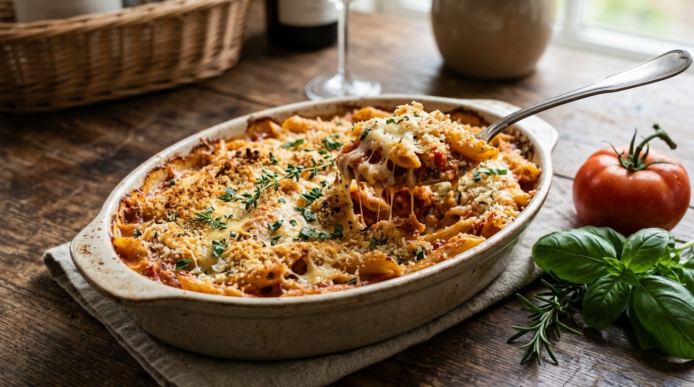 Penne-ovenschotel met Parmezaanse Kaas