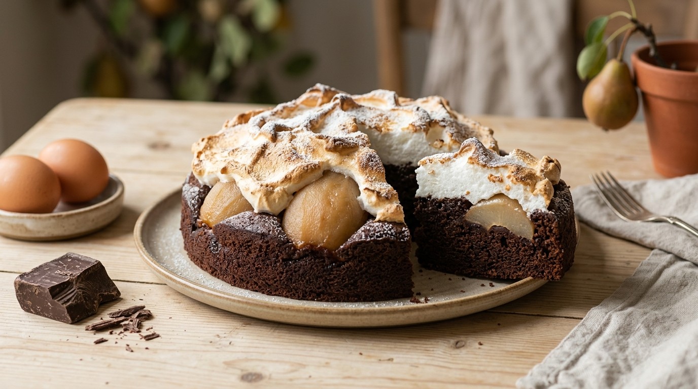 Peren-chocoladetaart met Schuim recept Peren-chocoladetaart met Schuim recept