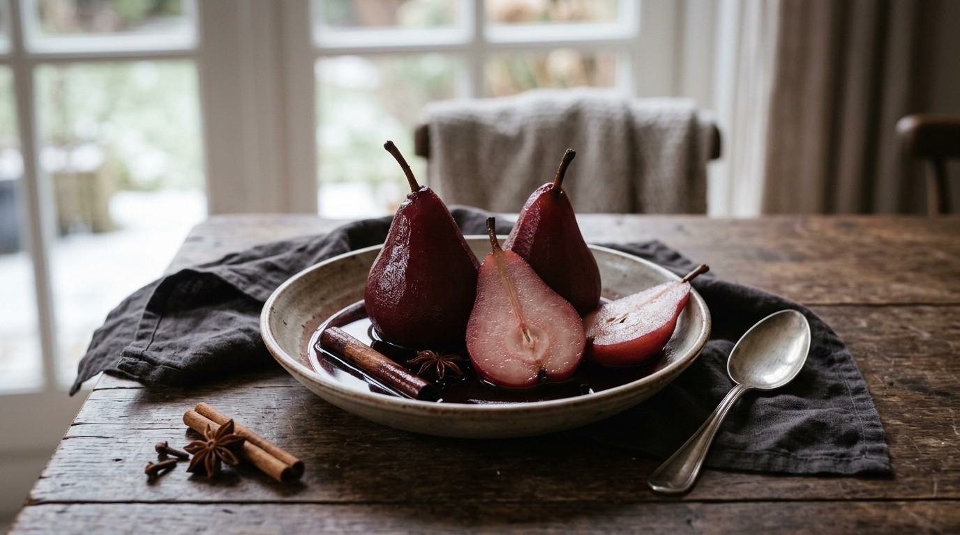 Peren in Rode Wijnsiroop