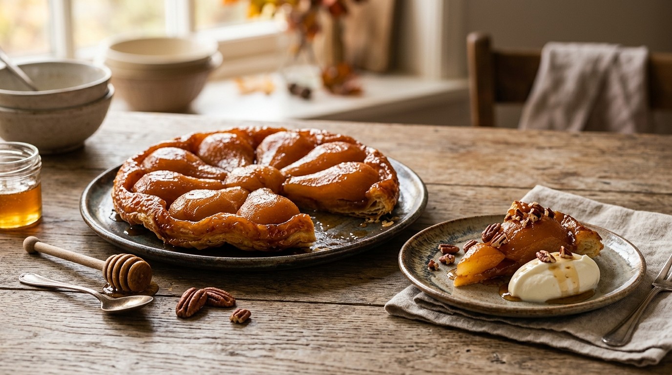 Peren Tarte-tatin met Honinghangop recept Peren Tarte-tatin met Honinghangop recept