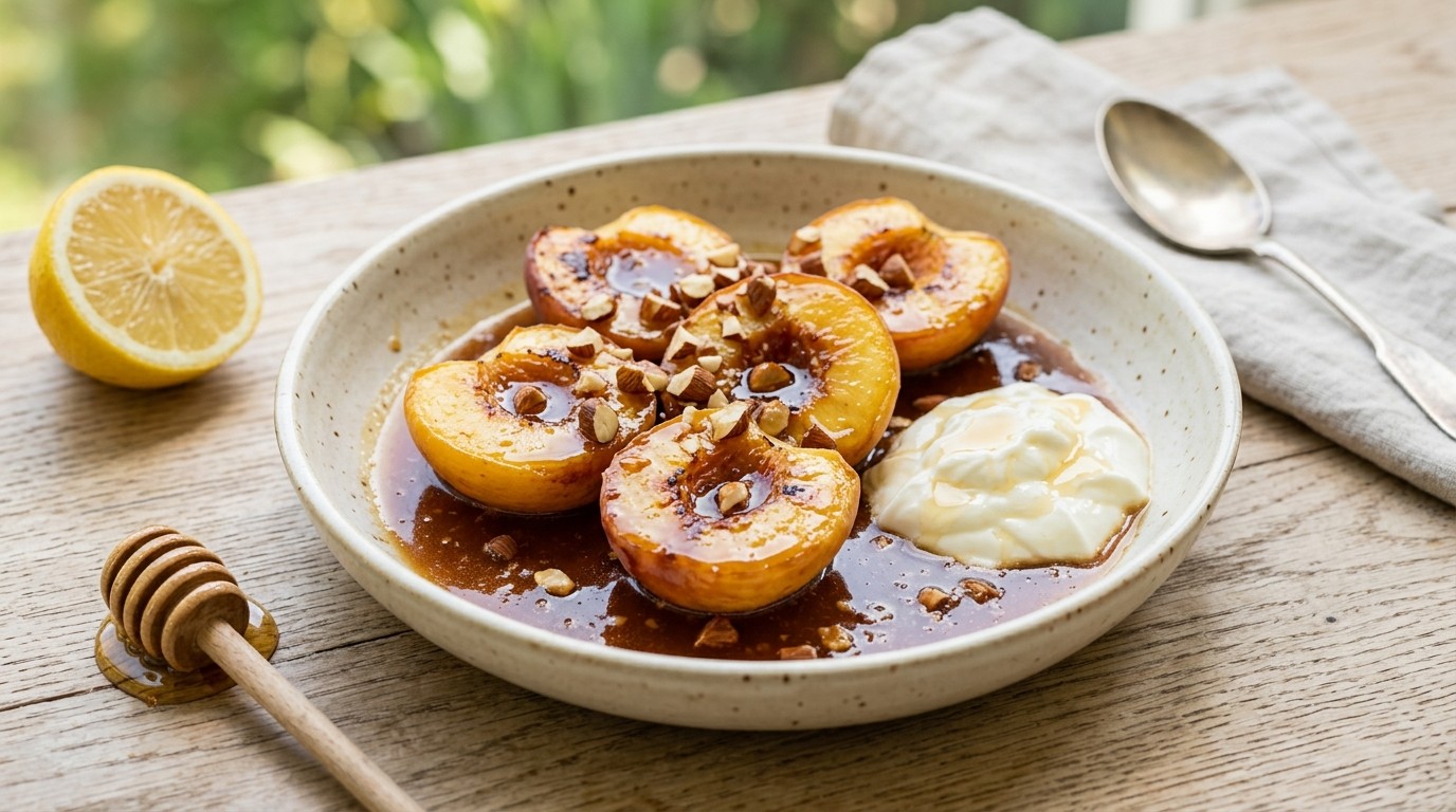 Perziken in Karamelsaus