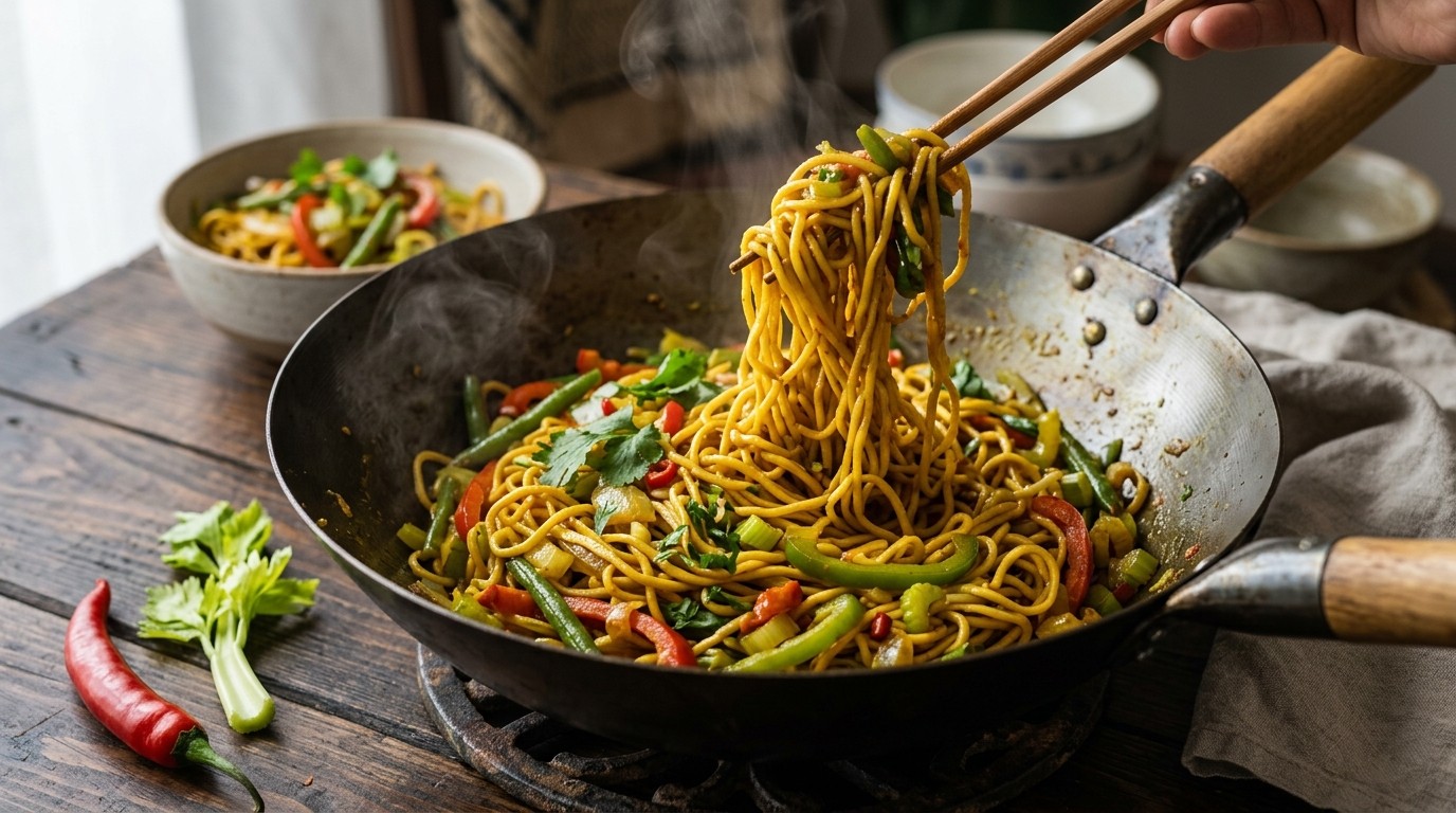 Pikante Groente met mie of Pasta