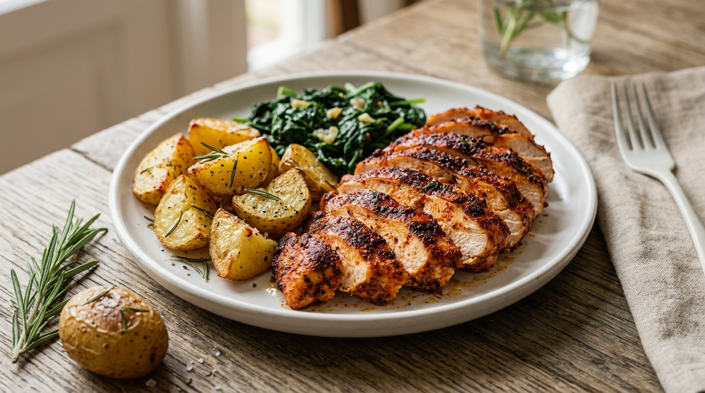 Pikante Kipfilet met Aardappel en Spinazie