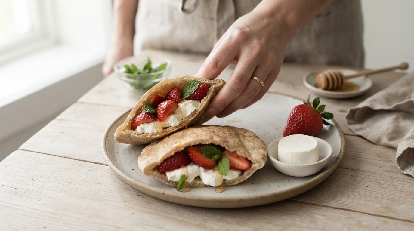 Pitabroodjes met Aardbeien en Geitenkaas