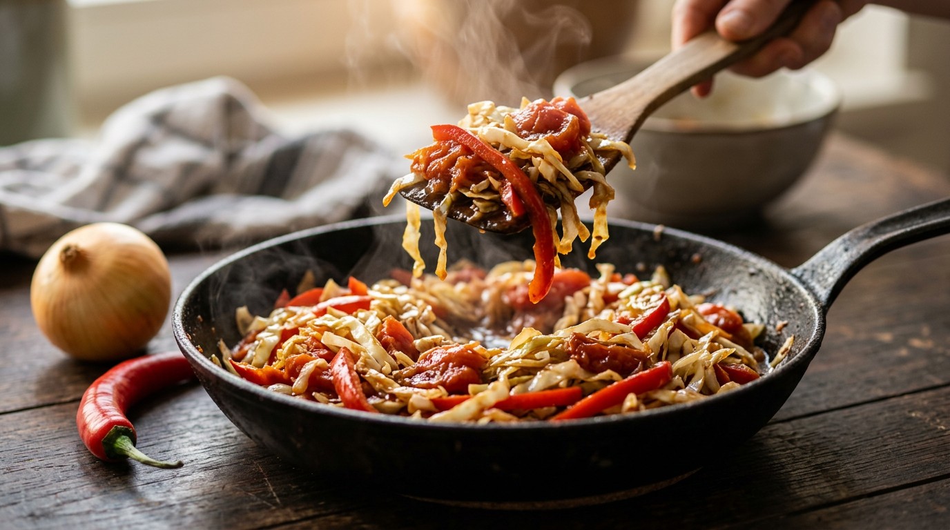 Pittige Kool met Paprika en Tomaat recept Pittige Kool met Paprika en Tomaat recept
