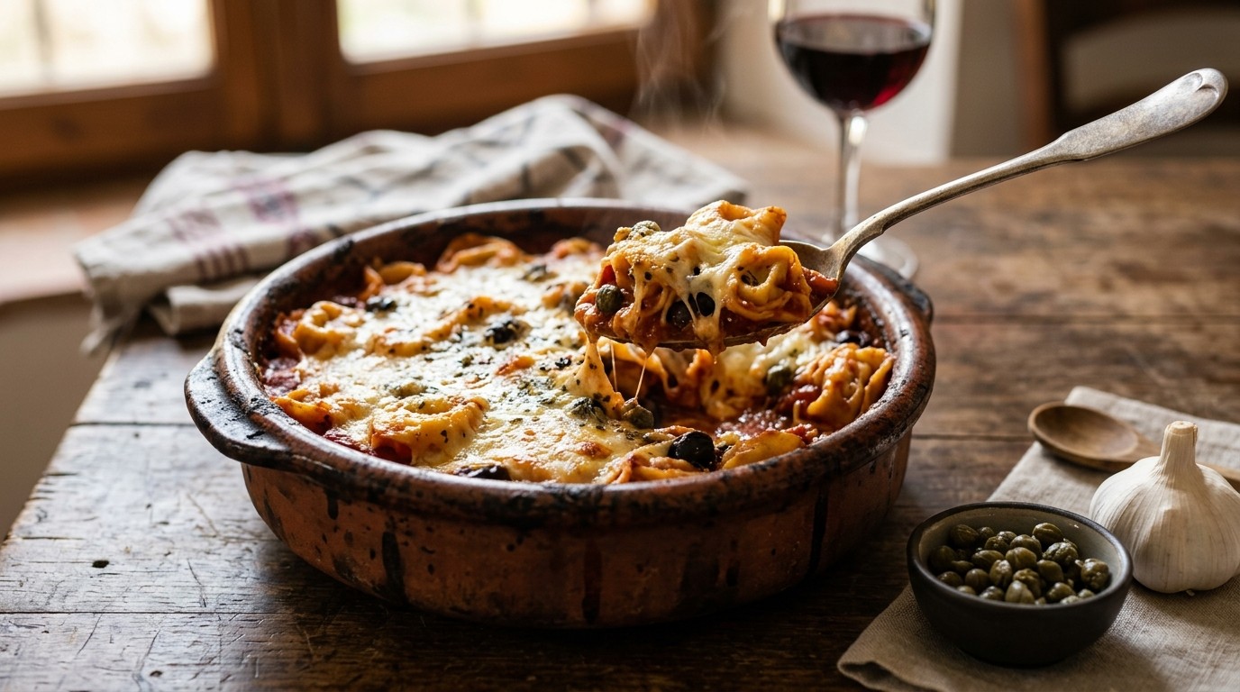 Pittige Siciliaanse Visschotel uit de Oven recept Pittige Siciliaanse Visschotel uit de Oven recept