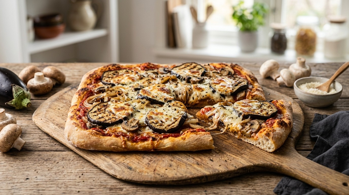 Pizza met Aubergine en ui