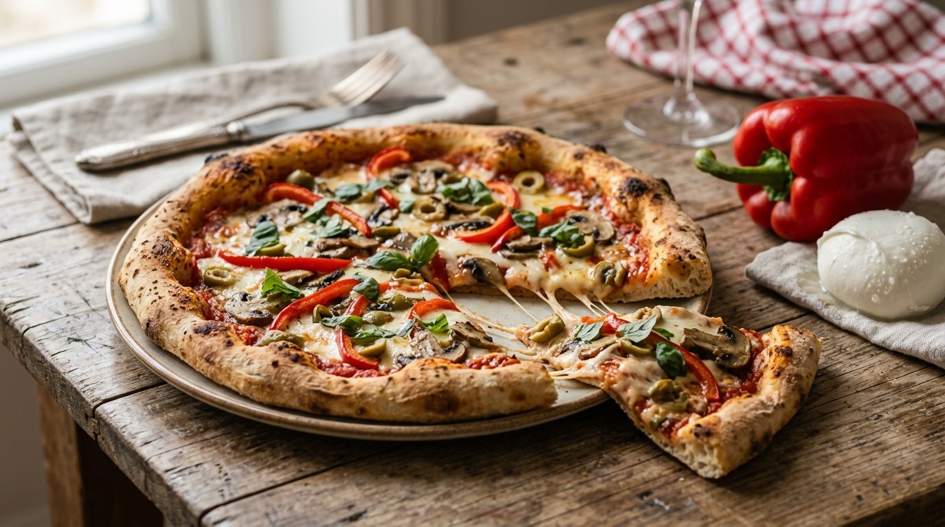 Pizza met Champignons en Groene Olijven