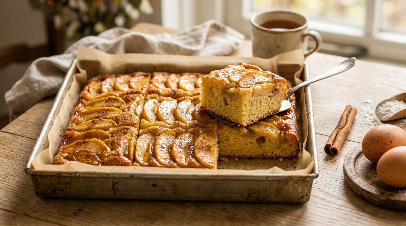 Plaatcake met Gekaramelliseerde Appel recept Plaatcake met Gekaramelliseerde Appel recept