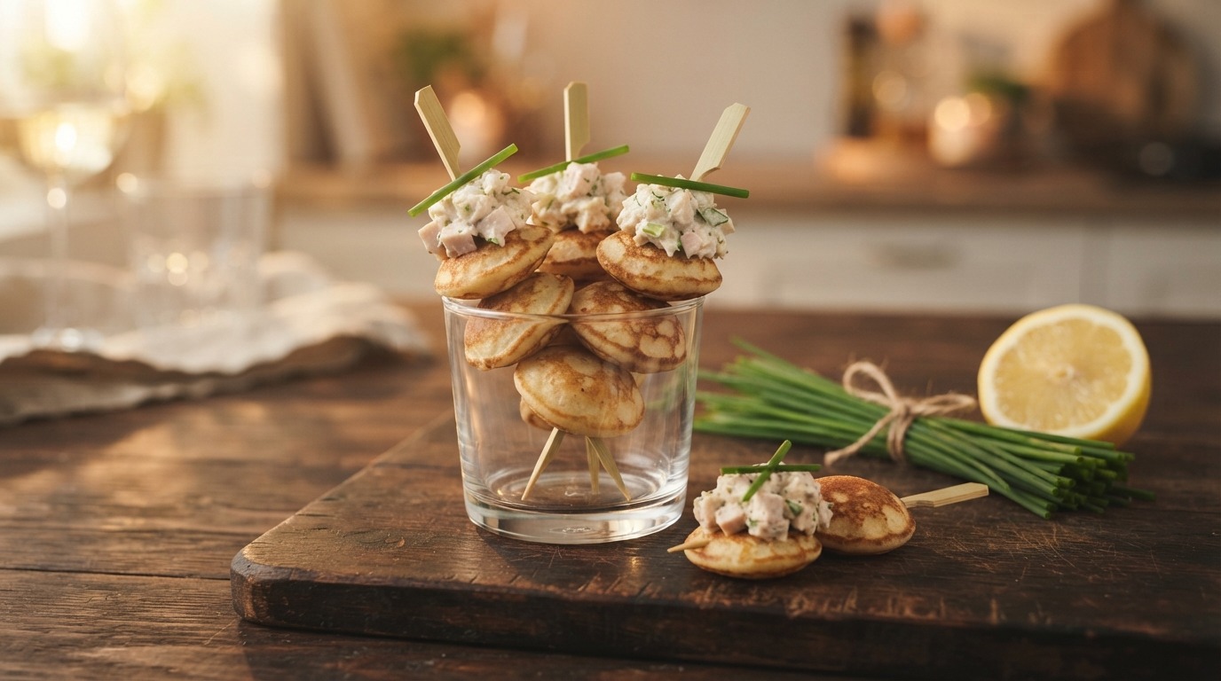 Poffertjespop met Gerookte Kipsalade recept Poffertjespop met Gerookte Kipsalade recept