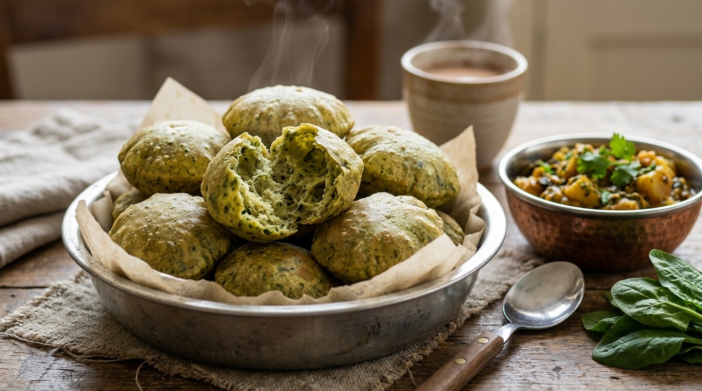 Polak Puri (spinazie Gevuld Gefrituurd Brood)