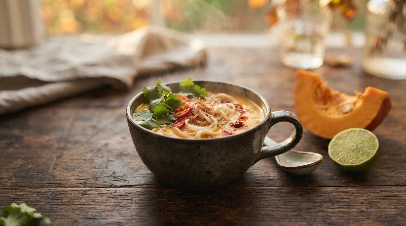 Pompoenlaksa uit een Kopje