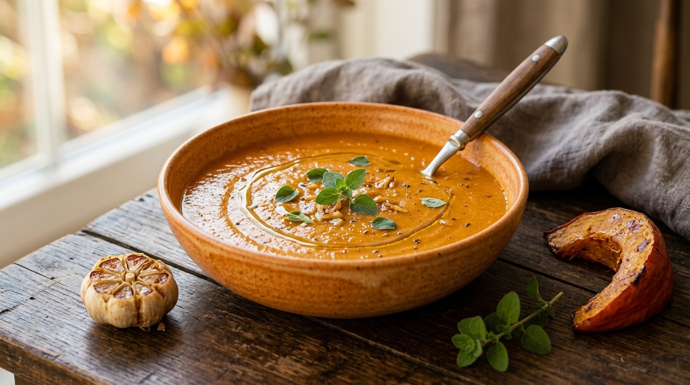 Pompoensoep met Geroosterde Knoflook