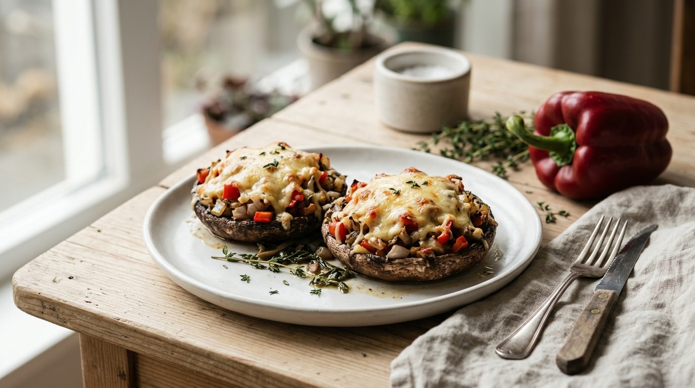 Portobelle Gevuld met Belegen Kaas en Paprika