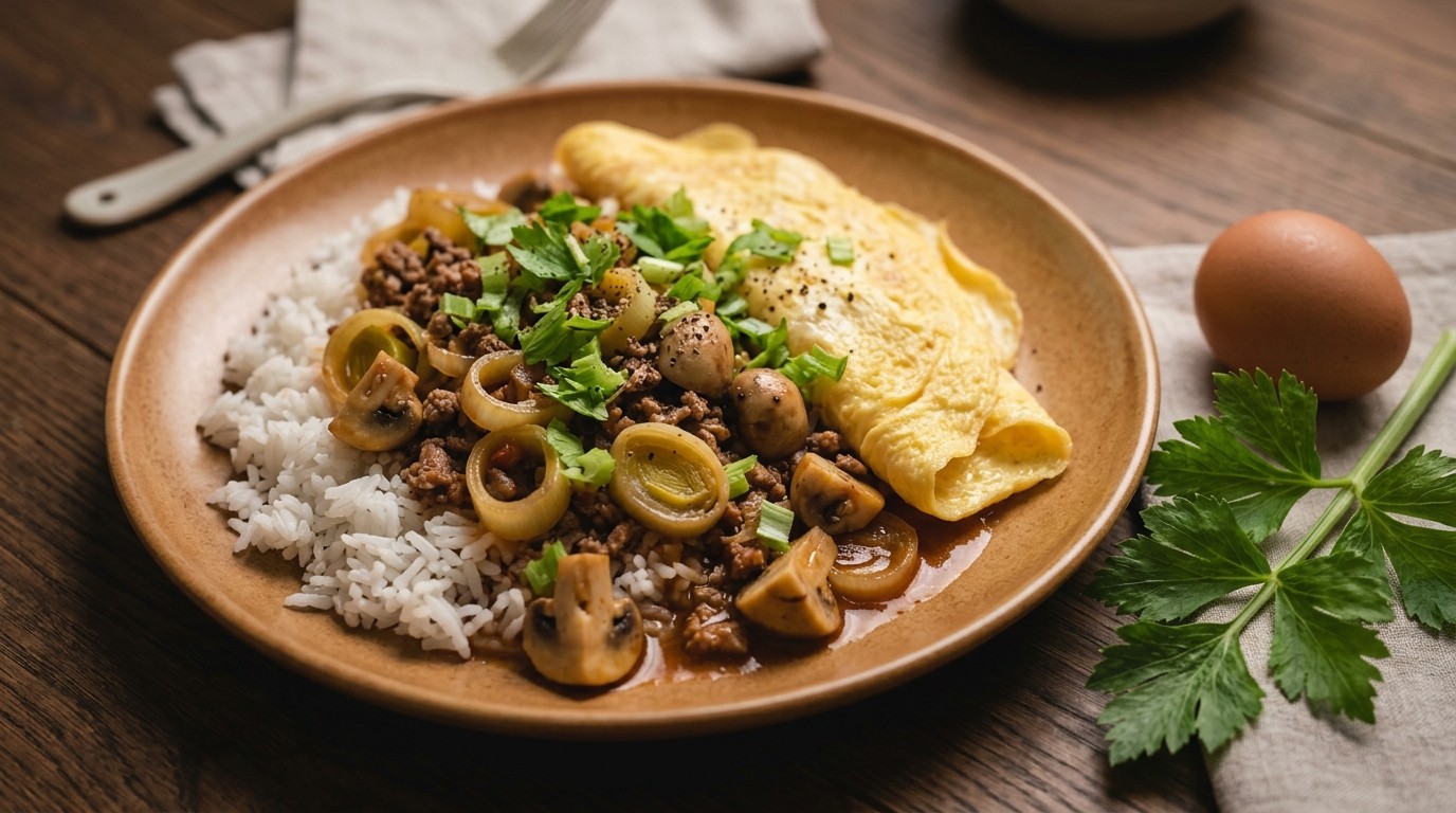 Prei met Gehakt, Rijst en Champignons