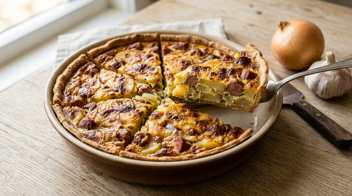 Quiche met Aardappelen, Hotdogs en Kaas