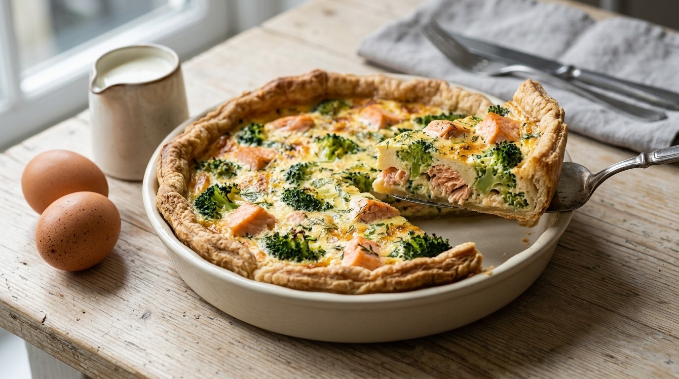 Quiche van Brocolli en Zalm
