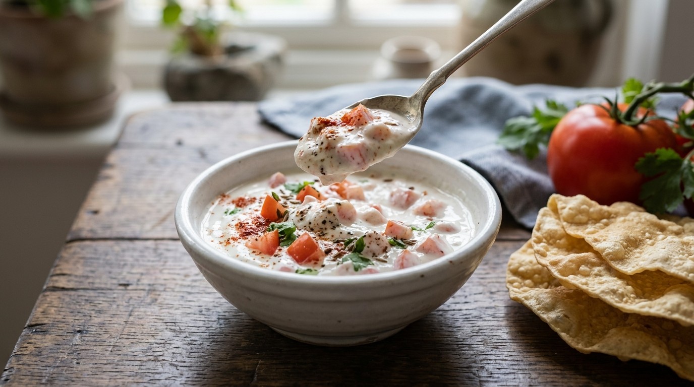 Raita met Tomaat (yoghurt met Tomaat)