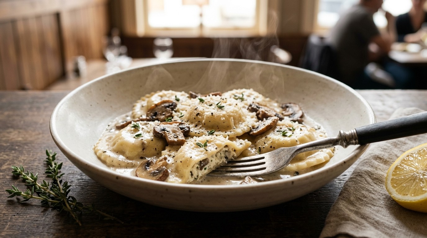 Ravioli met Champignonsaus