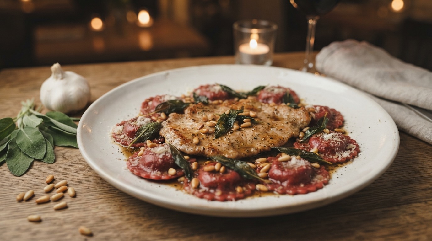 Ravioli Rossi met Kalfsoester en Saliejus