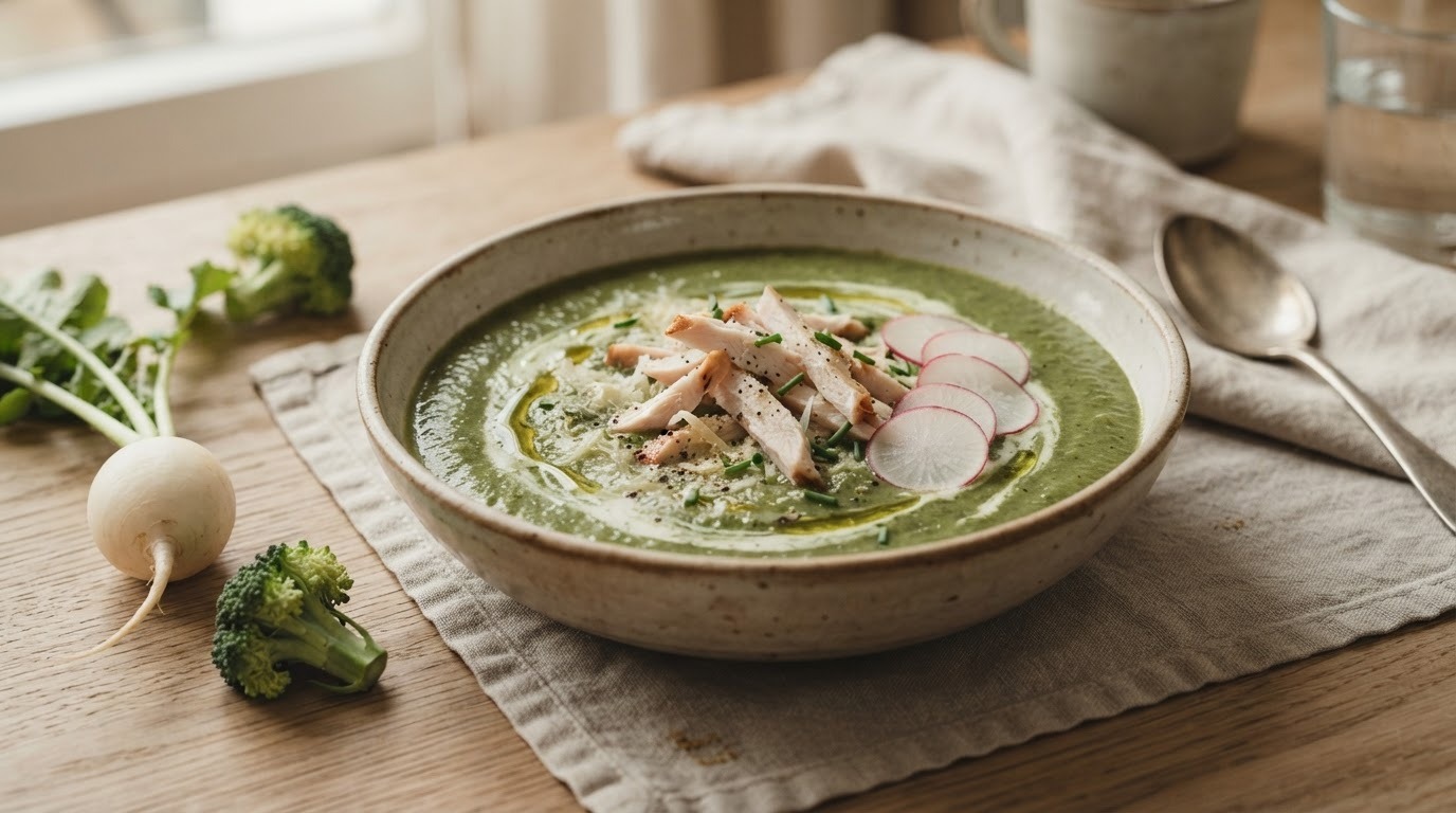 Rettich, Broccolisoep met Gerookte kip