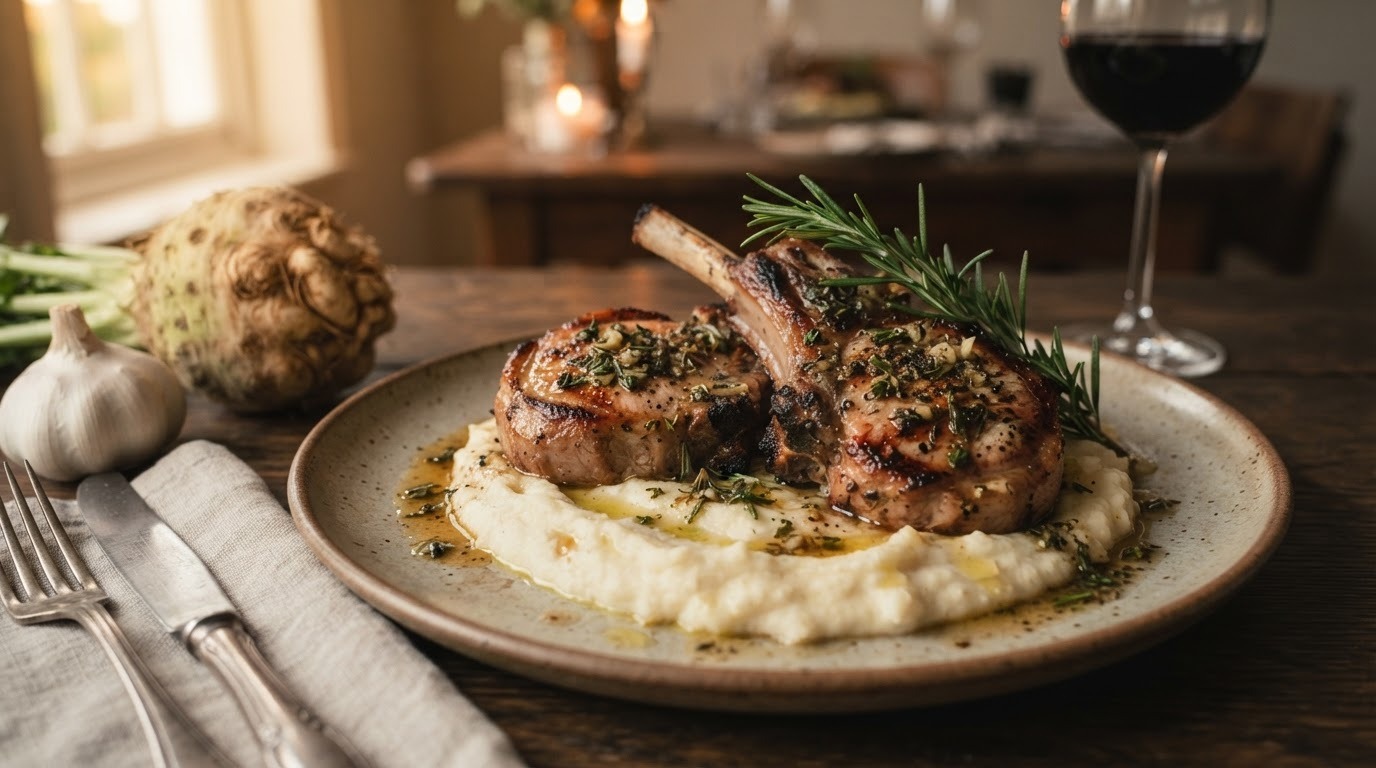 Ribcarbonades met Knolselderij Puree