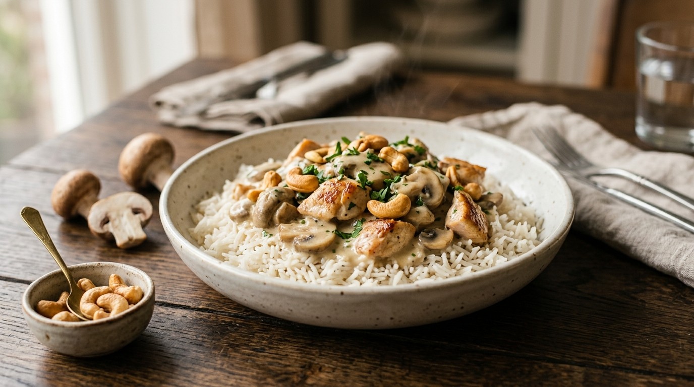 Rijst met Champignon-kip Saus