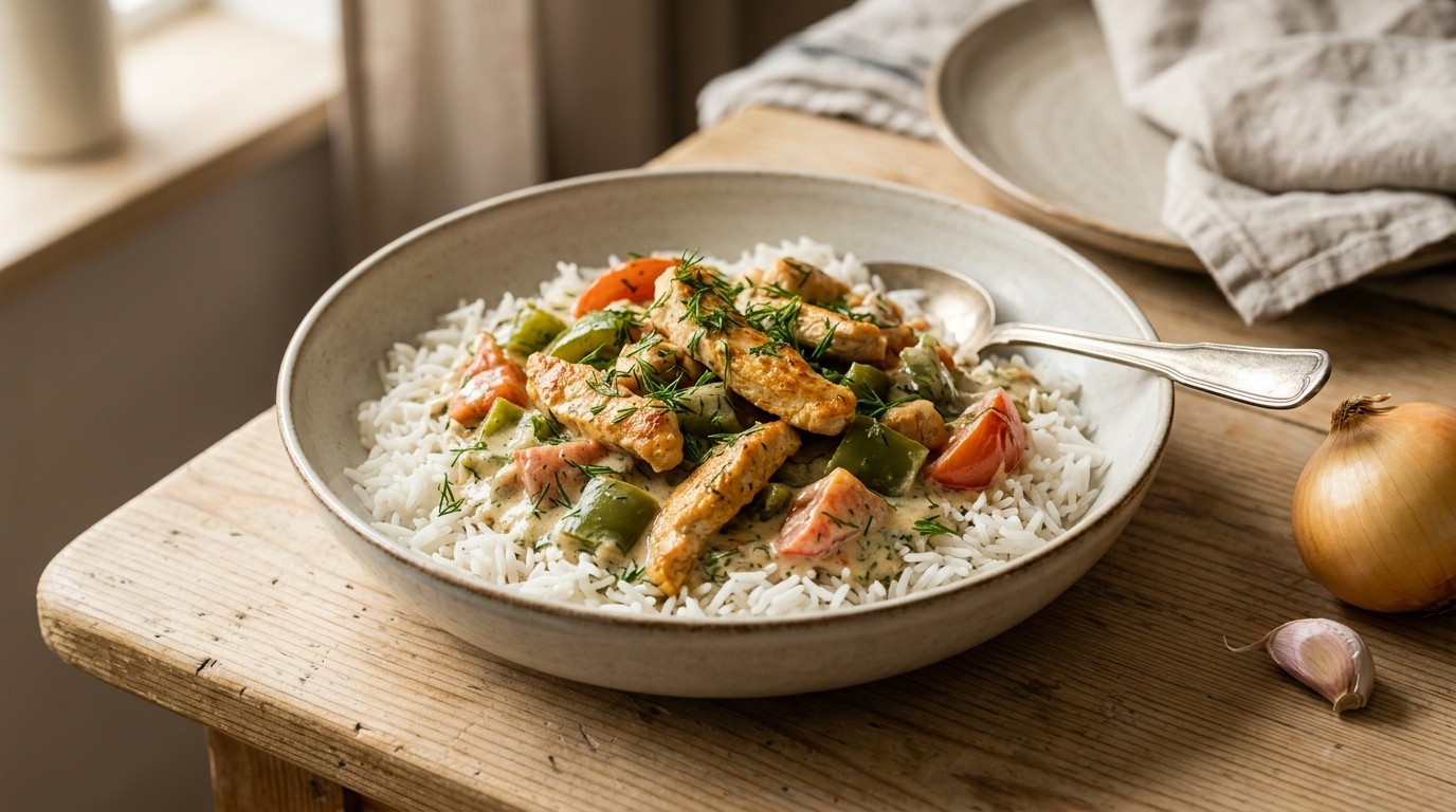 Rijst met Kalkoen, Paprika, Tomaat & Dille recept Rijst met Kalkoen, Paprika, Tomaat & Dille recept