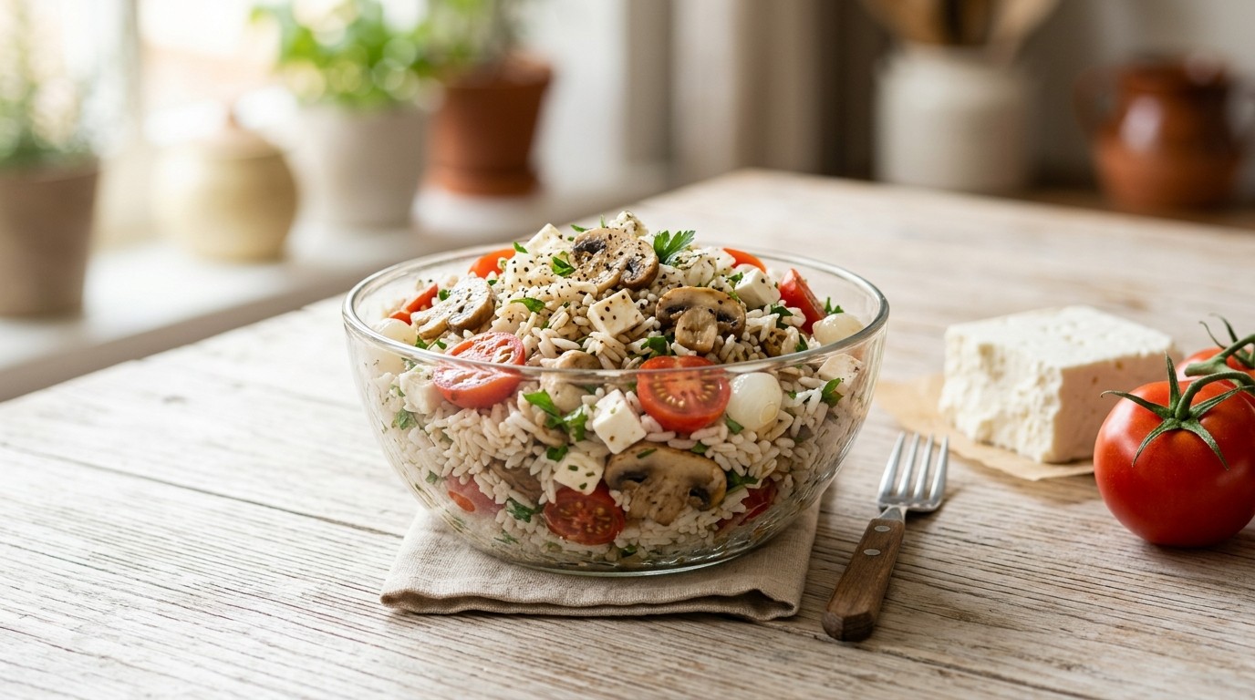 Rijstsalade met Feta en Champignons