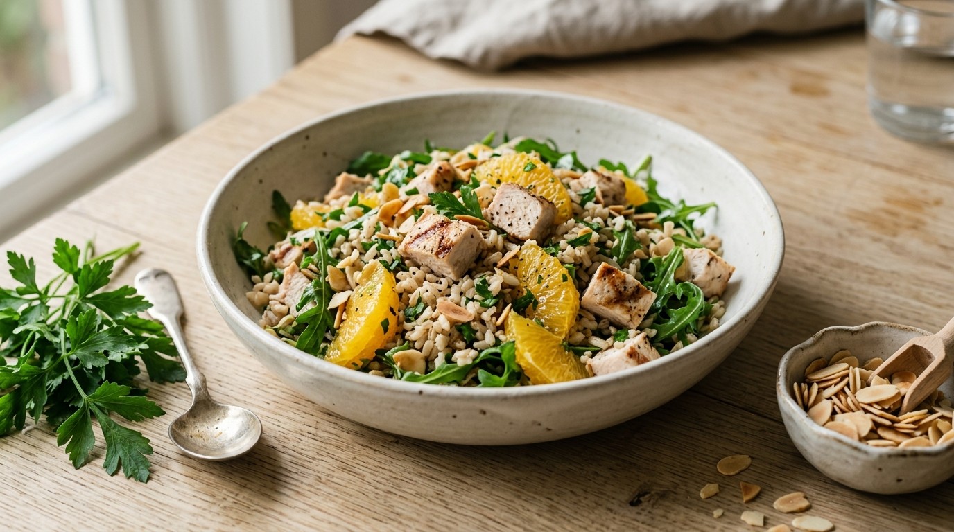 Rijstsalade met kip en Sinaasappel