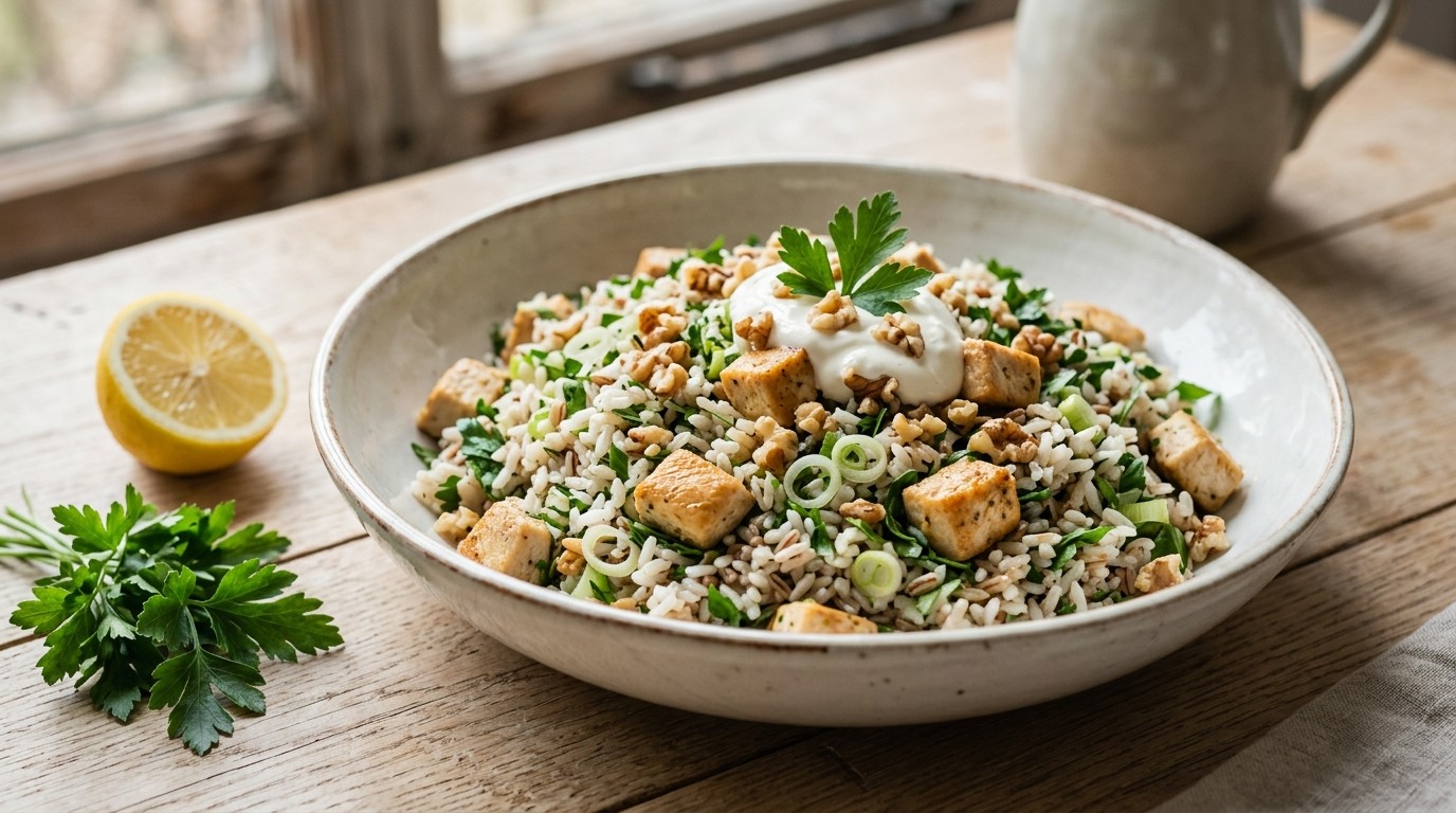 Rijstsalade met kip en Walnoten recept Rijstsalade met kip en Walnoten recept