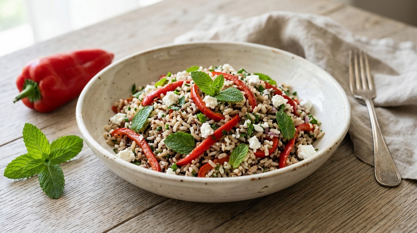 Rijstsalade met Puntpaprika, Geitenkaas en Munt