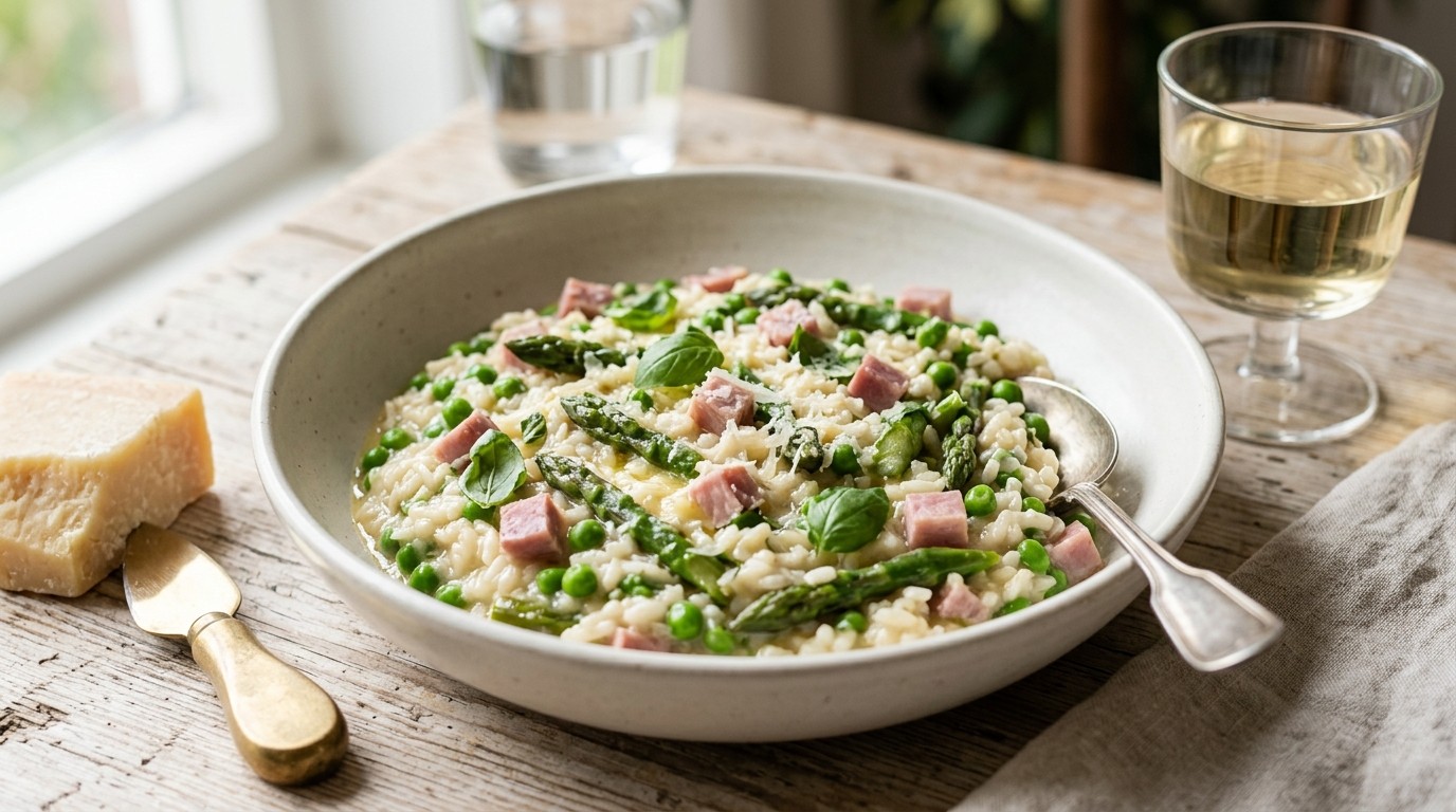 Risotto met Erwten, Asperges en ham