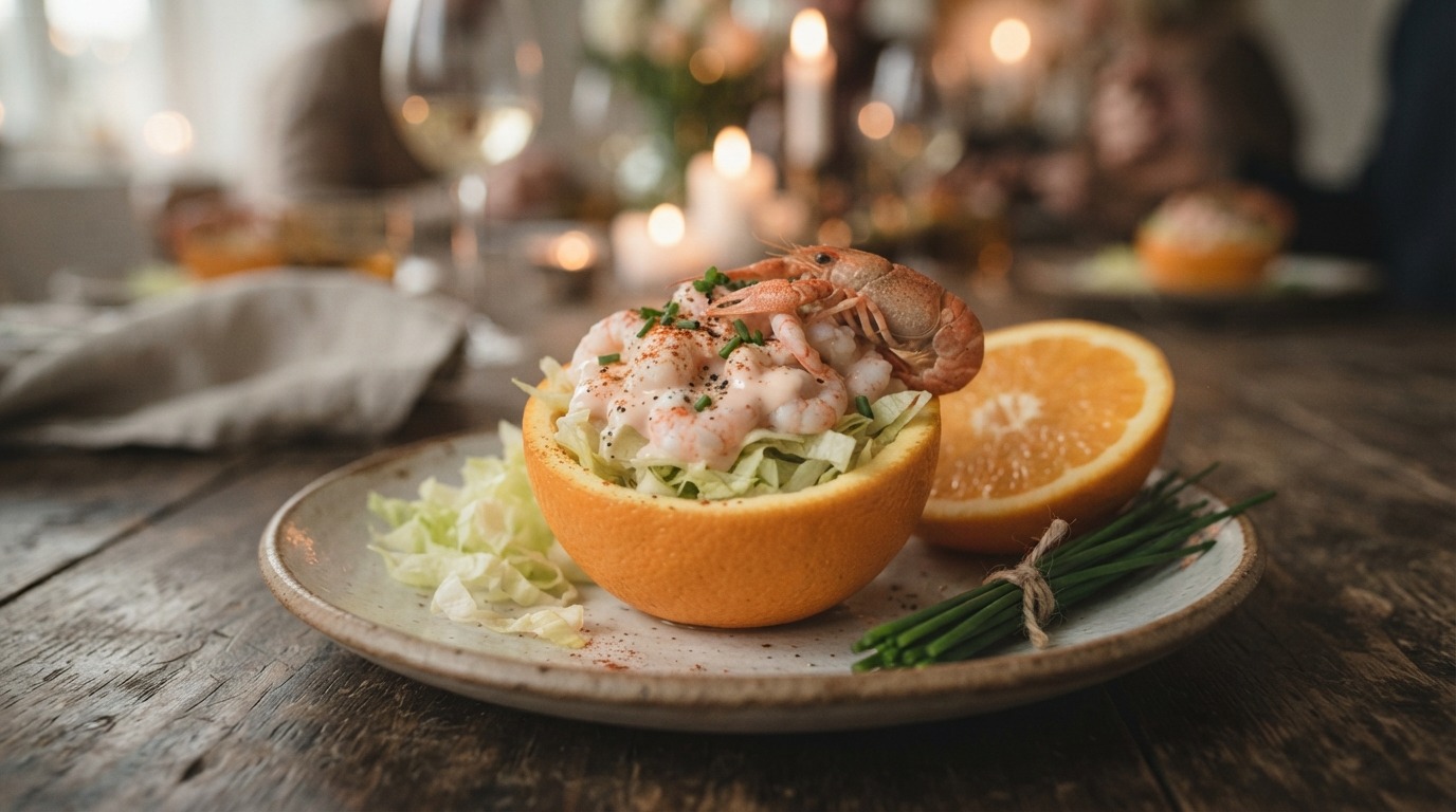 Rivierkreeftencocktail in een Sinaasappel recept Rivierkreeftencocktail in een Sinaasappel recept