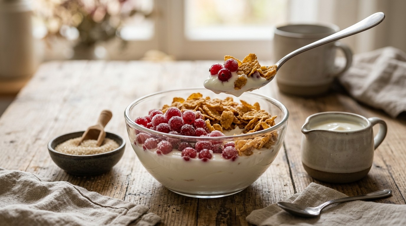 Rode Bessen met Cornflakes