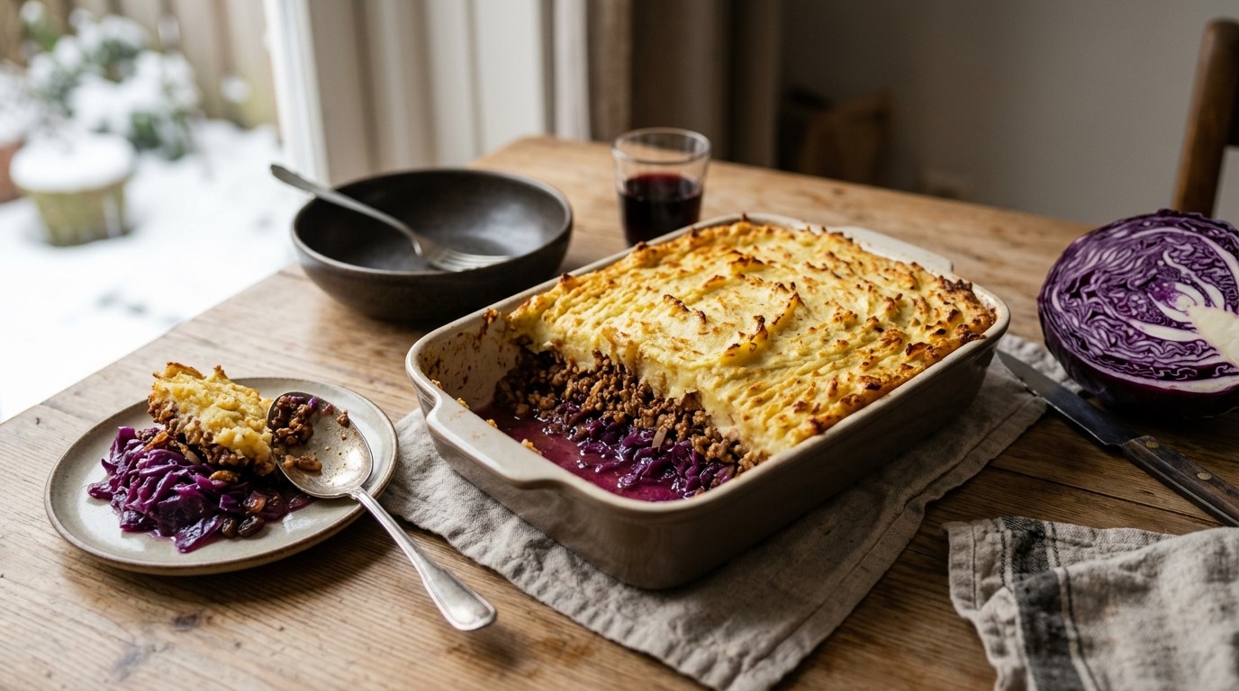 Rode Kool Ovenschotel met Puree en Gehakt