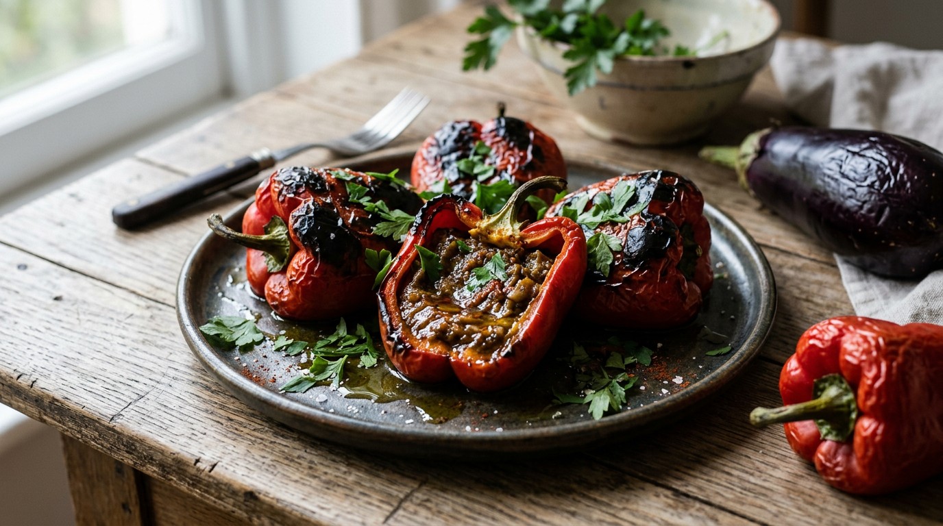 Rode Paprika met Auberginepuree recept Rode Paprika met Auberginepuree recept