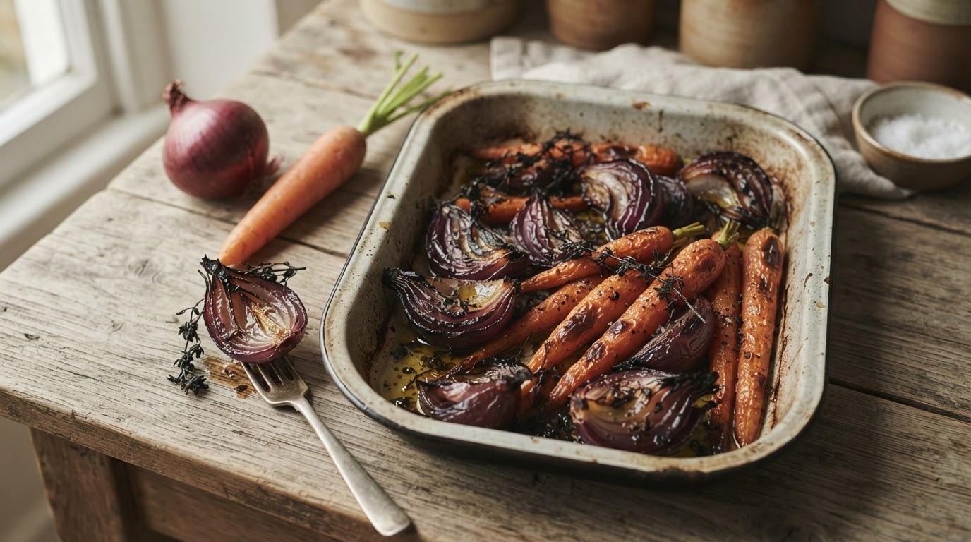 Rode ui met Worteltjes uit de Oven