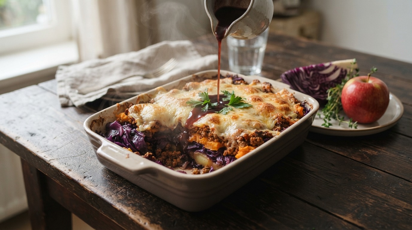 Rodekool Ovenschotel met Rode Wijn Saus