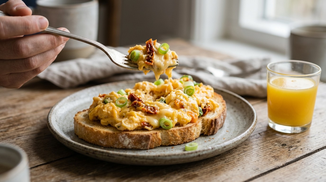 Roerei met Bosuitjes, Tomaat en Kaas recept Roerei met Bosuitjes, Tomaat en Kaas recept