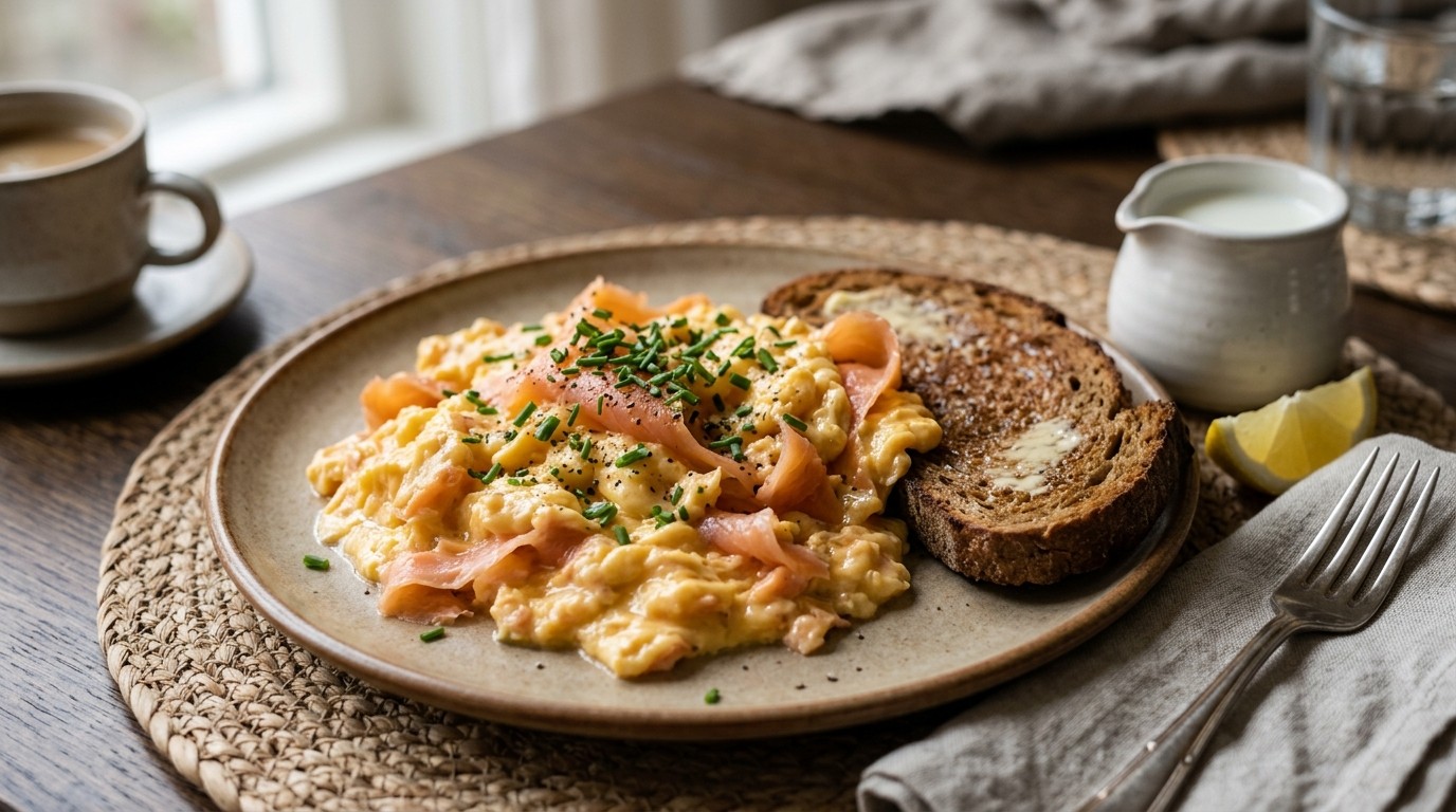 Roerei met Gerookte Zalm en Bieslook recept Roerei met Gerookte Zalm en Bieslook recept
