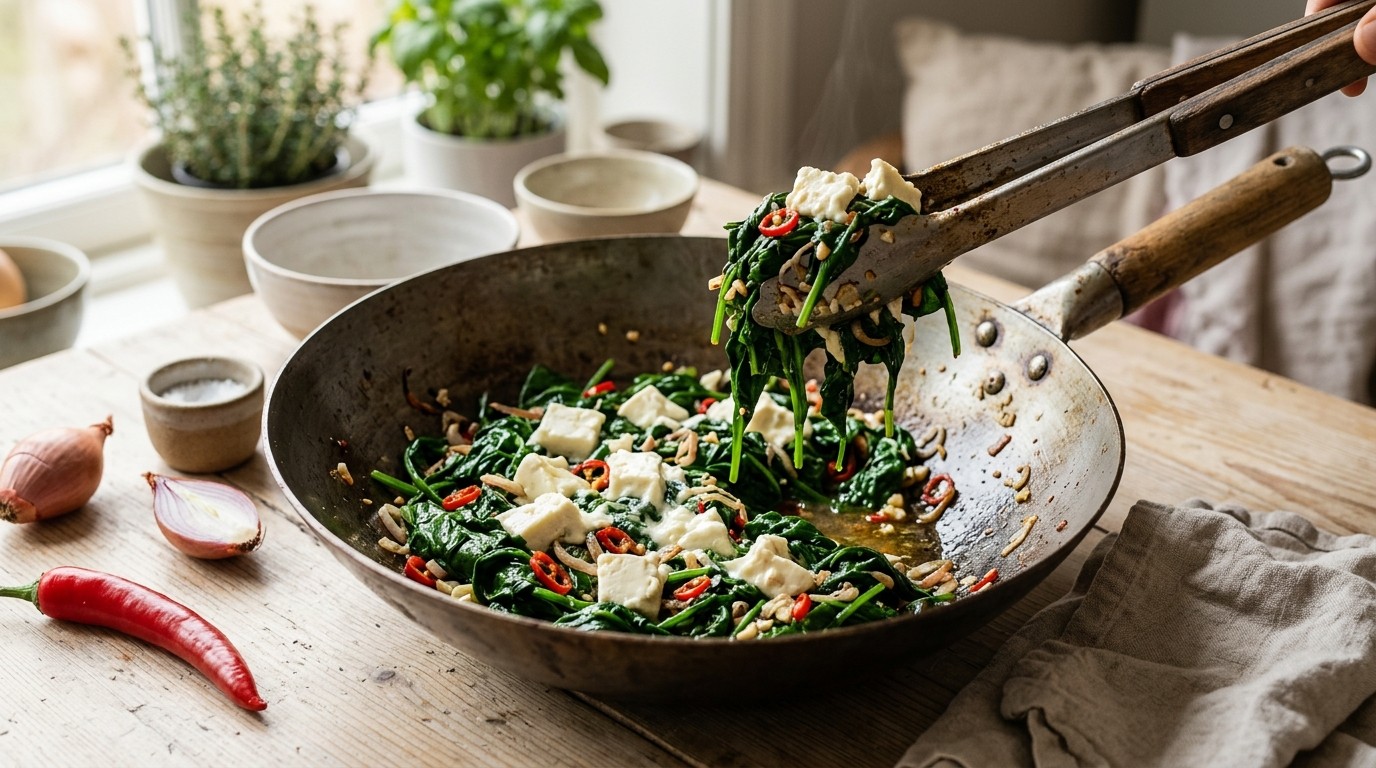 Roergebakken Spinazie met Feta