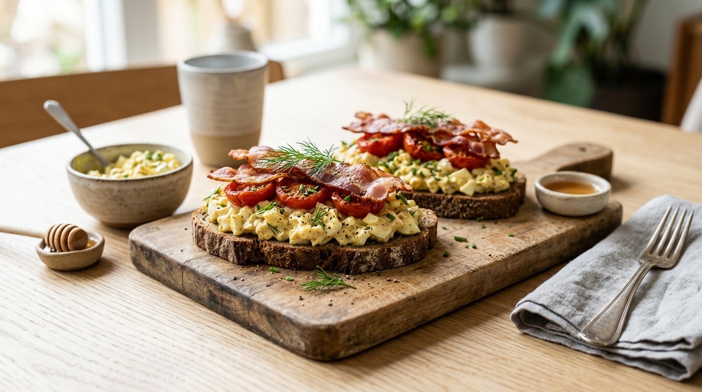Roggebrood met Eiersalade, Tomaat en Bacon