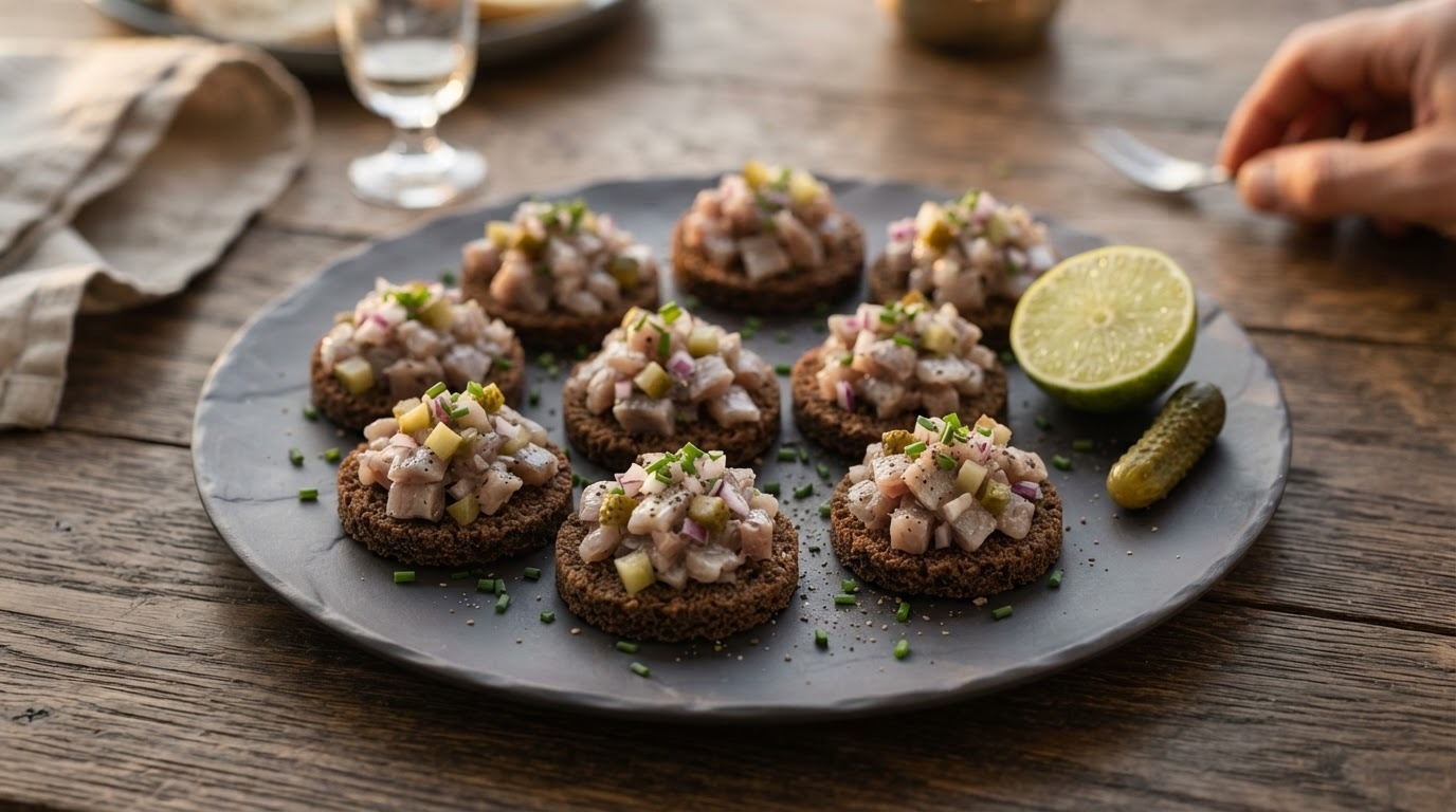 Roggebroodrondjes met Haringtartaar recept Roggebroodrondjes met Haringtartaar recept