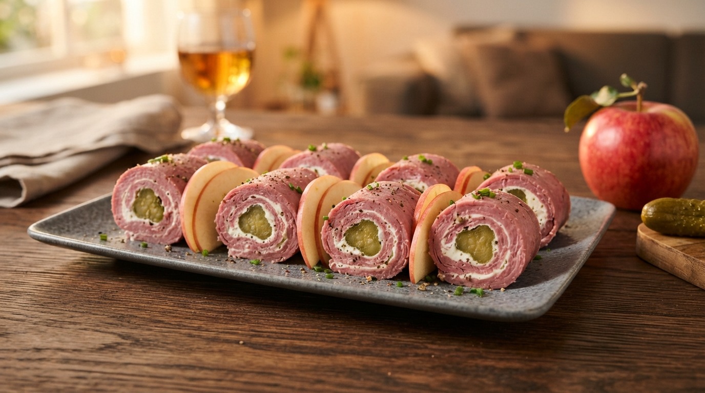 Rolletjes Corned Beef met Roomkaas en Augurk